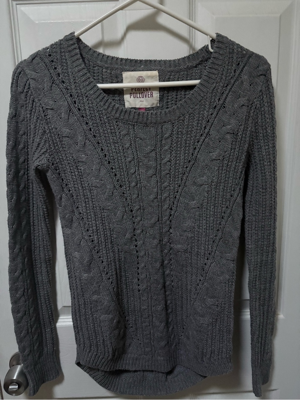 SO Gray Cable Knit Crewneck Sweater
